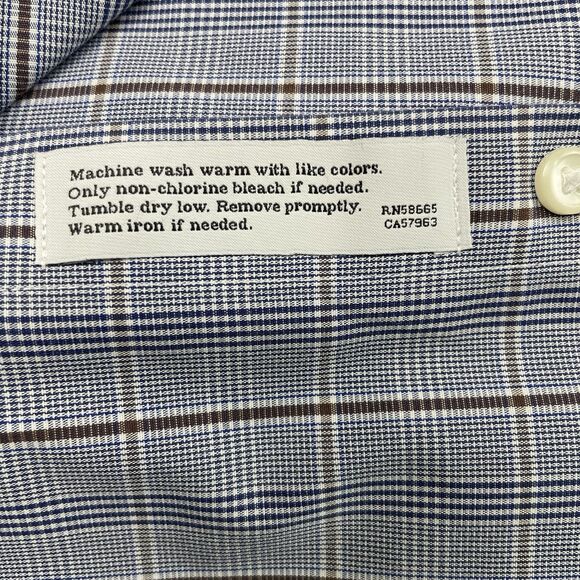 Nordstroms Mens Windowpane Button Up Long Sleeve Dress Shirt Trim Fit Blue-17.5 - Picture 10 of 12